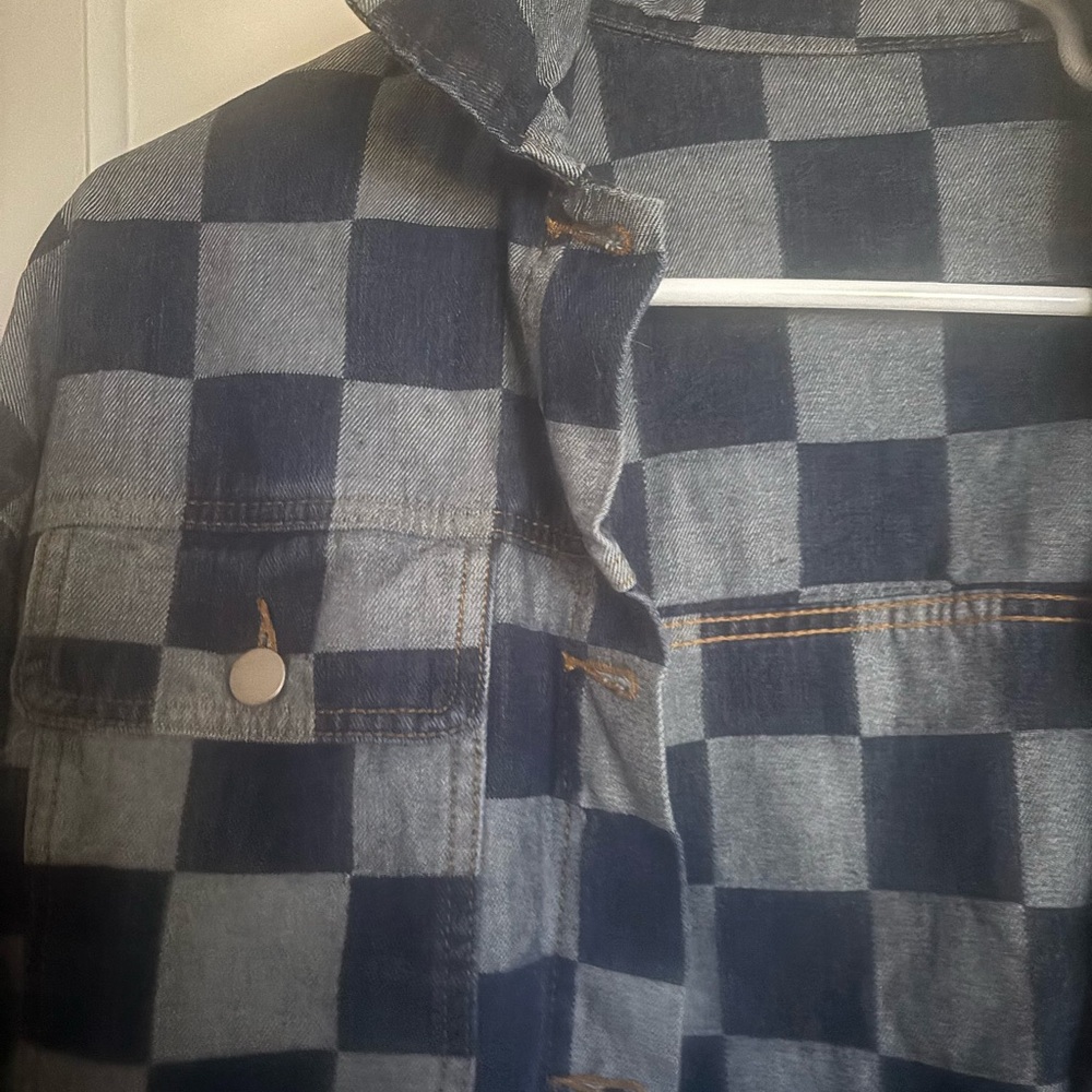 Blue and Gray Checkered denim Jacket - Picture 2 of 3